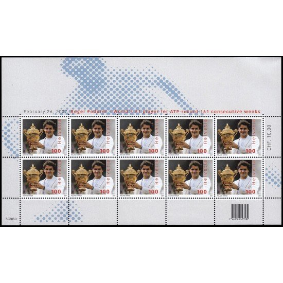Suiza Switzerland 1932 2007 Deporte Tenis Roger Federer gran campeón minihojita MNH Suiza Switzerland 1932 2007 Deporte Tenis Roger Federer gran campeón minihojita MNH