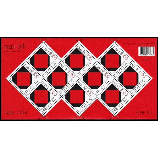 Suiza Switzerland 2013 2008 Arte concreto Cuadrado Rojo de Max Bill minihojita MNH Suiza Switzerland 2013 2008 Arte concreto Cuadrado Rojo de Max Bill minihojita MNH