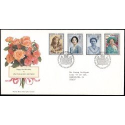 Gran Bretaña 1469/72 1990 SPD FDC 90 aniv. de la Reina Madre Isabel Philatelic Bureau Sobre primer día Gran Bretaña 1469/72 1990 SPD FDC 90 aniv. de la Reina Madre Isabel Philatelic Bureau Sobre primer día