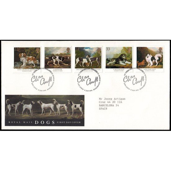 Gran Bretaña 1511/15 1991 SPD FDC Cuadros de Perros George Stubbs Philatelic Bureau Sobre primer día Gran Bretaña 1511/15 1991 SPD FDC Cuadros de Perros George Stubbs Philatelic Bureau Sobre primer día