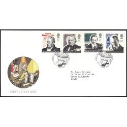 Gran Bretaña 1833/36 1995 SPD FDC Pioneros de la comunicación Rowland Hill y Guglielmo Marconi London Sobre primer día Gran Bretaña 1833/36 1995 SPD FDC Pioneros de la comunicación Rowland Hill y Guglielmo Marconi London Sobre primer día