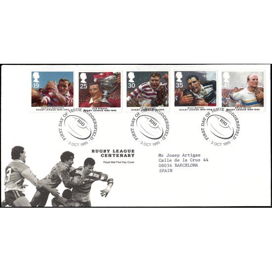 Gran Bretaña 1837/41 1995 SPD FDC Centenario de la liga de rugby Huddersfield Sobre primer día Gran Bretaña 1837/41 1995 SPD FDC Centenario de la liga de rugby Huddersfield Sobre primer día