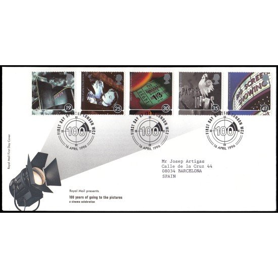 Gran Bretaña 1866/70 1996 SPD FDC Centenario del cine London Sobre primer día Gran Bretaña 1866/70 1996 SPD FDC Centenario del cine London Sobre primer día