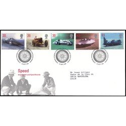 Gran Bretaña 2056/60 1998 SPD FDC Poseedores del récord británico de velocidad en tierra Pentywyn Pendine Sobre primer día Gran Bretaña 2056/60 1998 SPD FDC Poseedores del récord británico de velocidad en tierra Pentywyn Pendine Sobre primer día