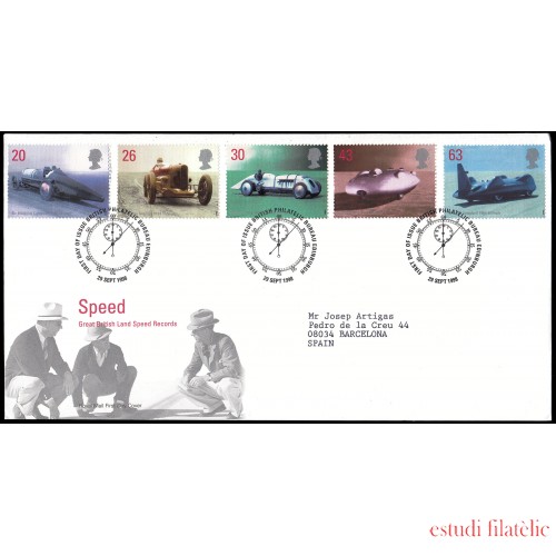 Gran Bretaña 2056/60 1998 SPD FDC Poseedores del récord británico de velocidad en tierra Philatelic Bureau Sobre primer día Gran Bretaña 2056/60 1998 SPD FDC Poseedores del récord británico de velocidad en tierra Philatelic Bureau Sobre primer día