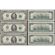 Billetes Estados Unidos 100$ 1974 Trío, numeración correlativa Serie B