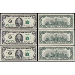 Billetes Estados Unidos 100$ 1974 Trío, numeración correlativa Serie B Billetes Estados Unidos 100$ 1974 Trío, numeración correlativa Serie B
