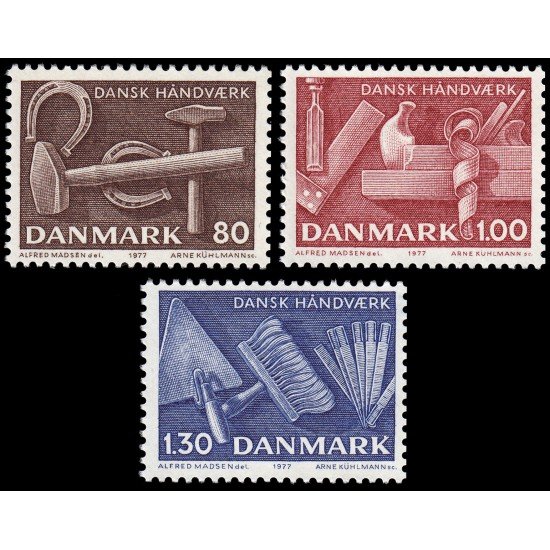 Dinamarca Denmark 646/48 1977 Artesanía Herramientas MNH Dinamarca Denmark 646/48 1977 Artesanía Herramientas MNH