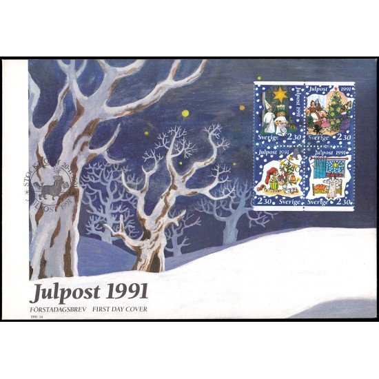 Suecia Sweden SPD FDC 1677/80 1991 Navidad 400 aniv. de libros infantiles en Suecia Sobre primer día
