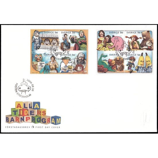 Suecia Sweden SPD FDC 2530/37 2006 50 años de series infantiles en la televisión sueca Sobre primer día Suecia Sweden SPD FDC 2530/37 2006 50 años de series infantiles en la televisión sueca Sobre primer día
