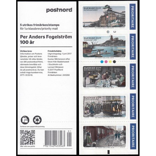 Suecia Sweden C3146 2017 Centenario del nacimiento de Per Anders Fogelström, escritor Carnet Autoadhesivos Suecia Sweden C3146 2017 Centenario del nacimiento de Per Anders Fogelström, escritor Carnet Autoadhesivos
