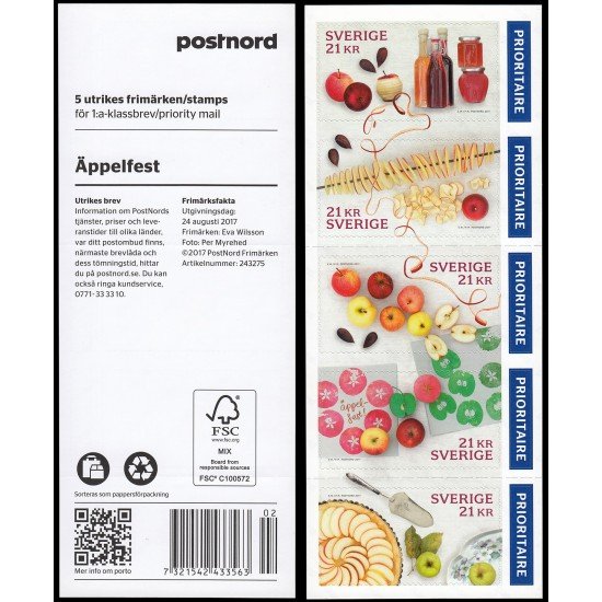 Suecia Sweden C3167 2017 Fiesta de la manzana Carnet Autoadhesivos Suecia Sweden C3167 2017 Fiesta de la manzana Carnet Autoadhesivos