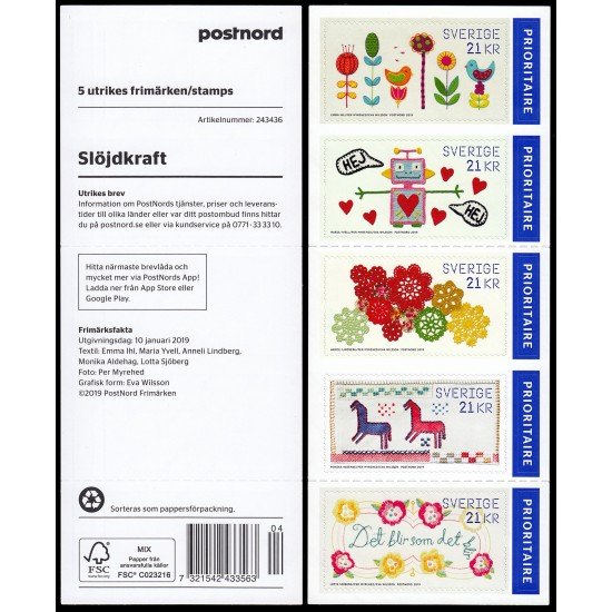 Suecia Sweden C3246 2019 Artesanías textiles Carnet Autoadhesivos Suecia Sweden C3246 2019 Artesanías textiles Carnet Autoadhesivos