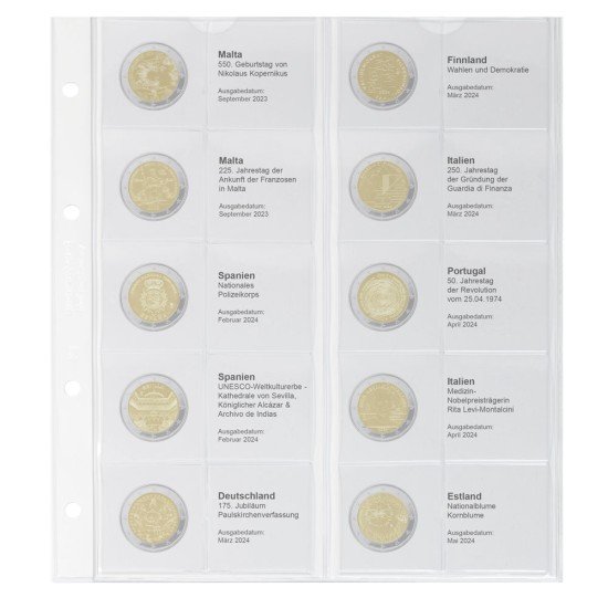 Lindner 1118-40 Hoja impresa karat para monedas de 2 € conmemorativos: Malta 2023 - Estonia 2024 Lindner 1118-40 Hoja impresa karat para monedas de 2 € conmemorativos: Malta 2023 - Estonia 2024