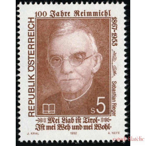 VAR1/S Öesterreich Austria  Nº 1897  1992  125º Aniv. de Sébastian Rieger-sacerdote,escritor-Lujo