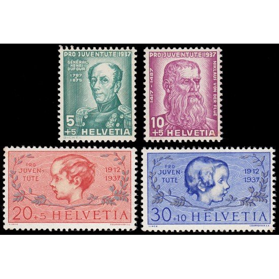 Suiza Switzerland 303/06 1937 Pro juventud Gral H. Dufour Nicolás de Fleu MNH