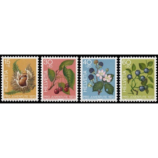 Suiza Switzerland 943/46 1973 Pro juventud Frutos del bosque MNH Suiza Switzerland 943/46 1973 Pro juventud Frutos del bosque MNH