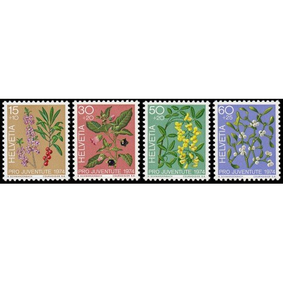 Suiza Switzerland 972/75 1974 Pro juventud Plantas venenosas del bosque MNH Suiza Switzerland 972/75 1974 Pro juventud Plantas venenosas del bosque MNH