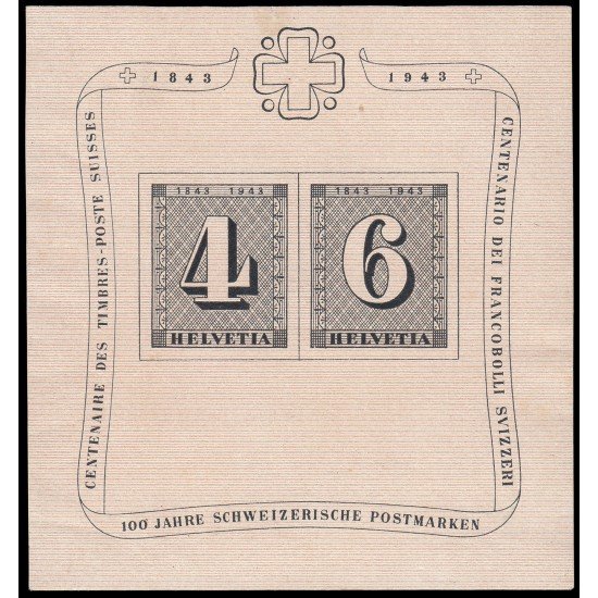 Suiza Switzerland HB 9 1943 Centenario del sello Suizo MNH Suiza Switzerland HB 9 1943 Centenario del sello Suizo MNH
