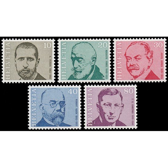 Suiza Switzerland 886/90 1971 Médicos y hombres de ciencia célebres MNH Suiza Switzerland 886/90 1971 Médicos y hombres de ciencia célebres MNH