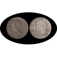 España 5 Pesetas Plata Duro 1889 *89 MP M Alfonso XIII