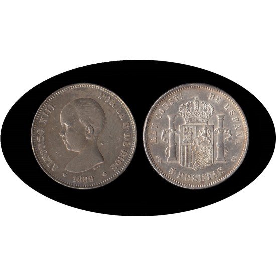 España 5 Pesetas Plata Duro 1889 *89 MP M Alfonso XIII España 5 Pesetas Plata Duro 1889 *89 MP M Alfonso XIII