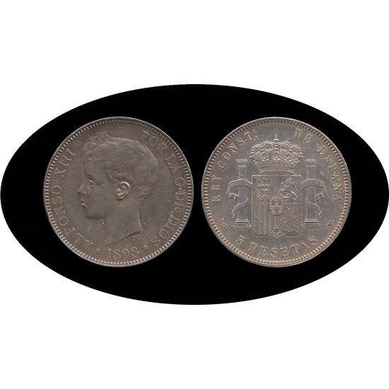 España 5 Pesetas Plata Duro 1898 *98 SG V Alfonso XIII