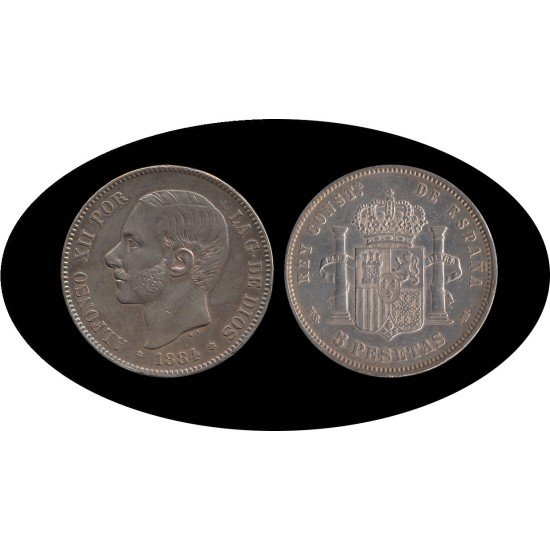 España 5 Pesetas Plata Duro 1884 *84 MS M Alfonso XII España 5 Pesetas Plata Duro 1884 *84 MS M Alfonso XII
