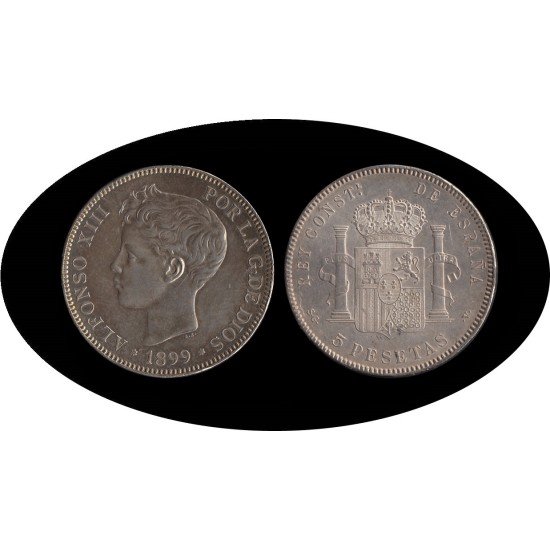 España 5 Pesetas Plata Duro 1899 *99 SG V Alfonso XIII España 5 Pesetas Plata Duro 1899 *99 SG V Alfonso XIII