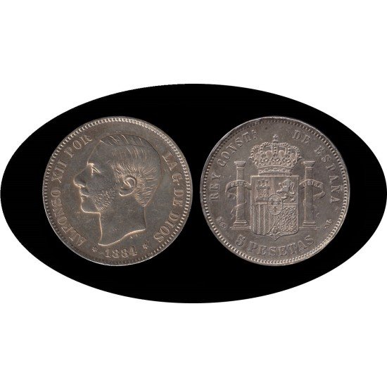 España 5 Pesetas Plata Duro 1884 *84 MS M Alfonso XII España 5 Pesetas Plata Duro 1884 *84 MS M Alfonso XII