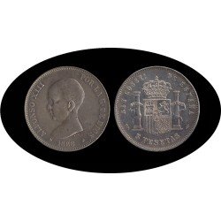 España 5 Pesetas Plata Duro 1888 *88 MP M Alfonso XIII
