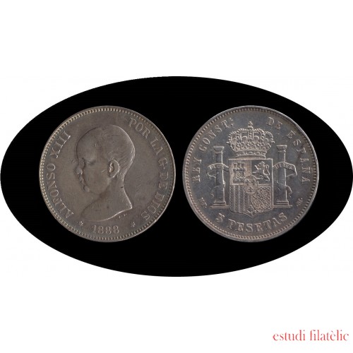 España 5 Pesetas Plata Duro 1888 *88 MP M Alfonso XIII