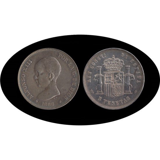 España 5 Pesetas Plata Duro 1888 *88 MP M Alfonso XIII España 5 Pesetas Plata Duro 1888 *88 MP M Alfonso XIII