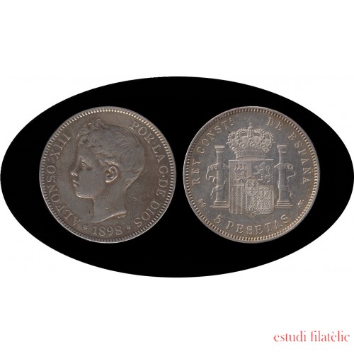 España 5 Pesetas Plata Duro 1898 *98 SG V Alfonso XIII