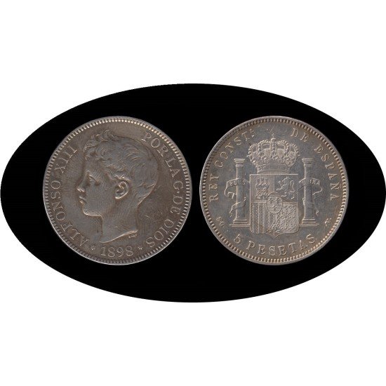 España 5 Pesetas Plata Duro 1898 *98 SG V Alfonso XIII España 5 Pesetas Plata Duro 1898 *98 SG V Alfonso XIII