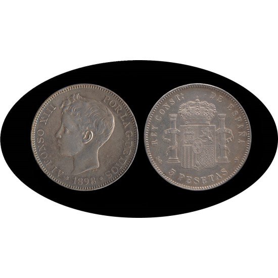 España 5 Pesetas Plata Duro 1898 *98 SG V Alfonso XIII España 5 Pesetas Plata Duro 1898 *98 SG V Alfonso XIII