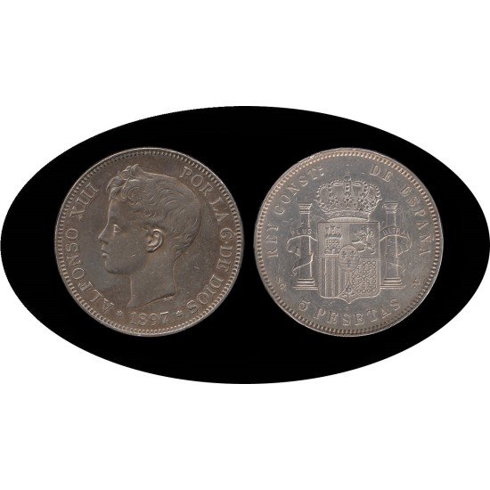 España 5 Pesetas Plata Duro 1897 *97 SG V Alfonso XIII España 5 Pesetas Plata Duro 1897 *97 SG V Alfonso XIII