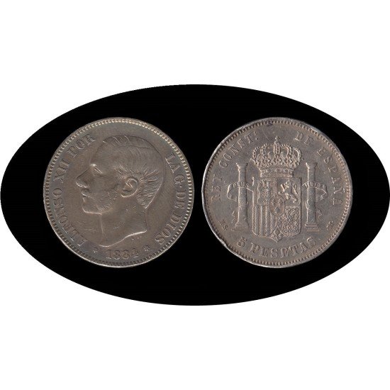 España 5 Pesetas Plata Duro 1884 *84 MS M Alfonso XII España 5 Pesetas Plata Duro 1884 *84 MS M Alfonso XII