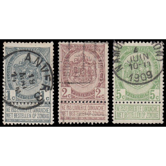 Bélgica 81/83 1907 Escudo de armas Sellos de 1893 modificados Usados Bélgica 81/83 1907 Escudo de armas Sellos de 1893 modificados Usados