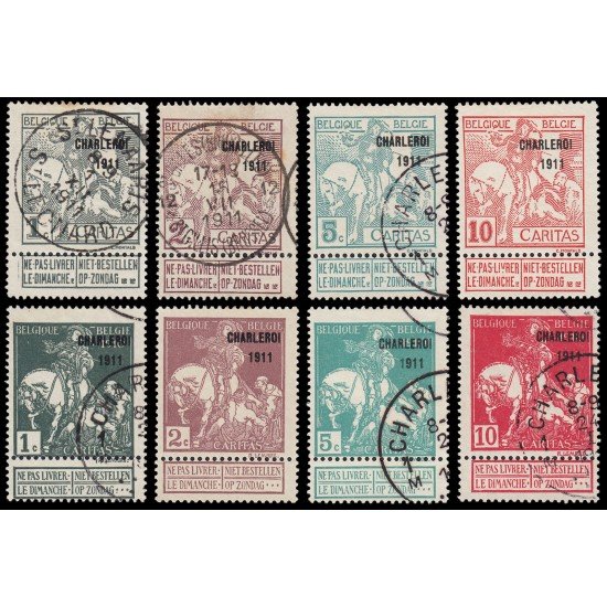 Bélgica 100/07 1911 San Martín dividiendo su manto sobreimpreso Charleroi 1911 Usados Bélgica 100/07 1911 San Martín dividiendo su manto sobreimpreso Charleroi 1911 Usados