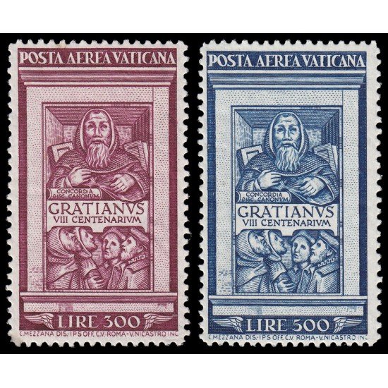 Vaticano Aéreo 20/21 1951 VIII centenario del Decreto de Graciano de Mónaco MH Vaticano Aéreo 20/21 1951 VIII centenario del Decreto de Graciano de Mónaco MH