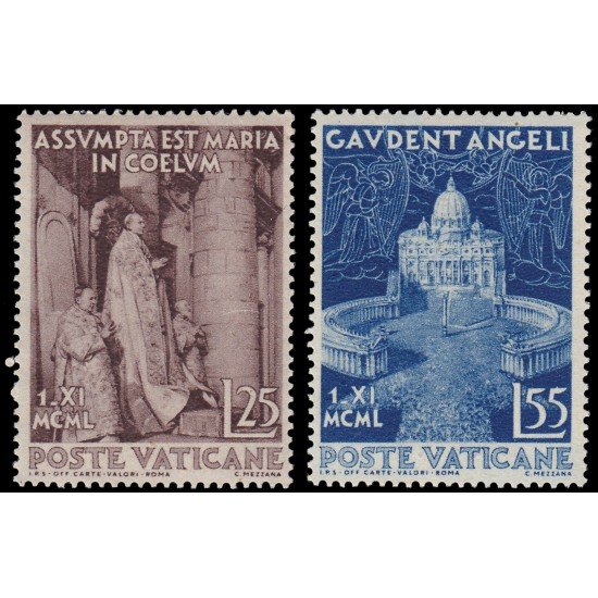 Vaticano 161/62 1951 Pio XII y basílica MNH Vaticano 161/62 1951 Pio XII y basílica MNH