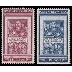 Vaticano Aéreo 20/21 1951 VIII centenario del Decreto de Graciano de Mónaco MNH Vaticano Aéreo 20/21 1951 VIII centenario del Decreto de Graciano de Mónaco MNH