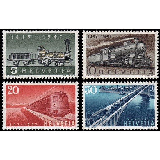 Suiza Switzerland 441/44 1947 Centenario de los ferrocarriles MNH Suiza Switzerland 441/44 1947 Centenario de los ferrocarriles MNH