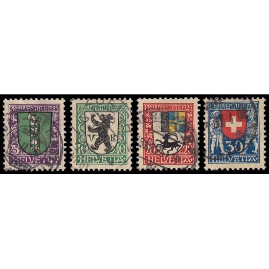 Suiza Switzerland 218/21 1925 Pro juventud Escudo de armas de cantones o Suiza Usados Suiza Switzerland 218/21 1925 Pro juventud Escudo de armas de cantones o Suiza Usados
