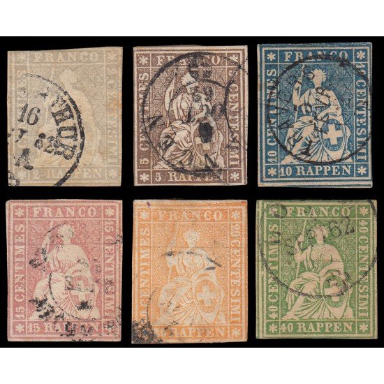 Suiza Switzerland 25/30 1854-62 Helvetia sentada Usados Suiza Switzerland 25/30 1854-62 Helvetia sentada Usados
