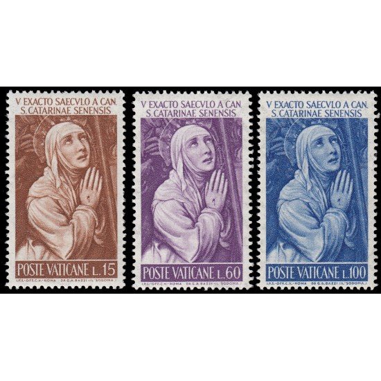 Vaticano 353/55 1962 500 aniv. de la canonización de santa Catalina de Siena MNH Vaticano 353/55 1962 500 aniv. de la canonización de santa Catalina de Siena MNH