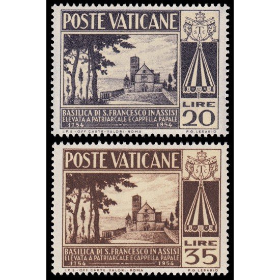 Vaticano 203/04 1954 200 aniv. de la Basílica de San Francisco de Asís MNH Vaticano 203/04 1954 200 aniv. de la Basílica de San Francisco de Asís MNH