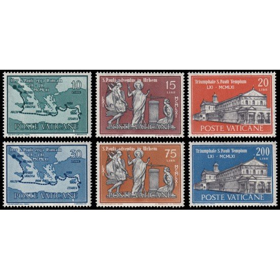 Vaticano 322/27 1961 1900 aniv. de la llegada de San Pablo a Roma MNH Vaticano 322/27 1961 1900 aniv. de la llegada de San Pablo a Roma MNH
