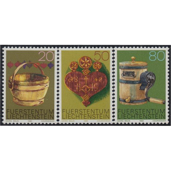 Liechtenstein 688/90 1980 Viejos utensilios de alpaca y madera MNH